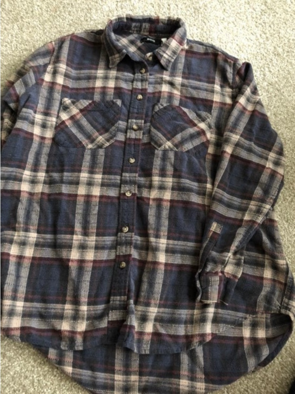 Women’s Long Sleeve Blue Plaid Flannel Shirt BDG brand